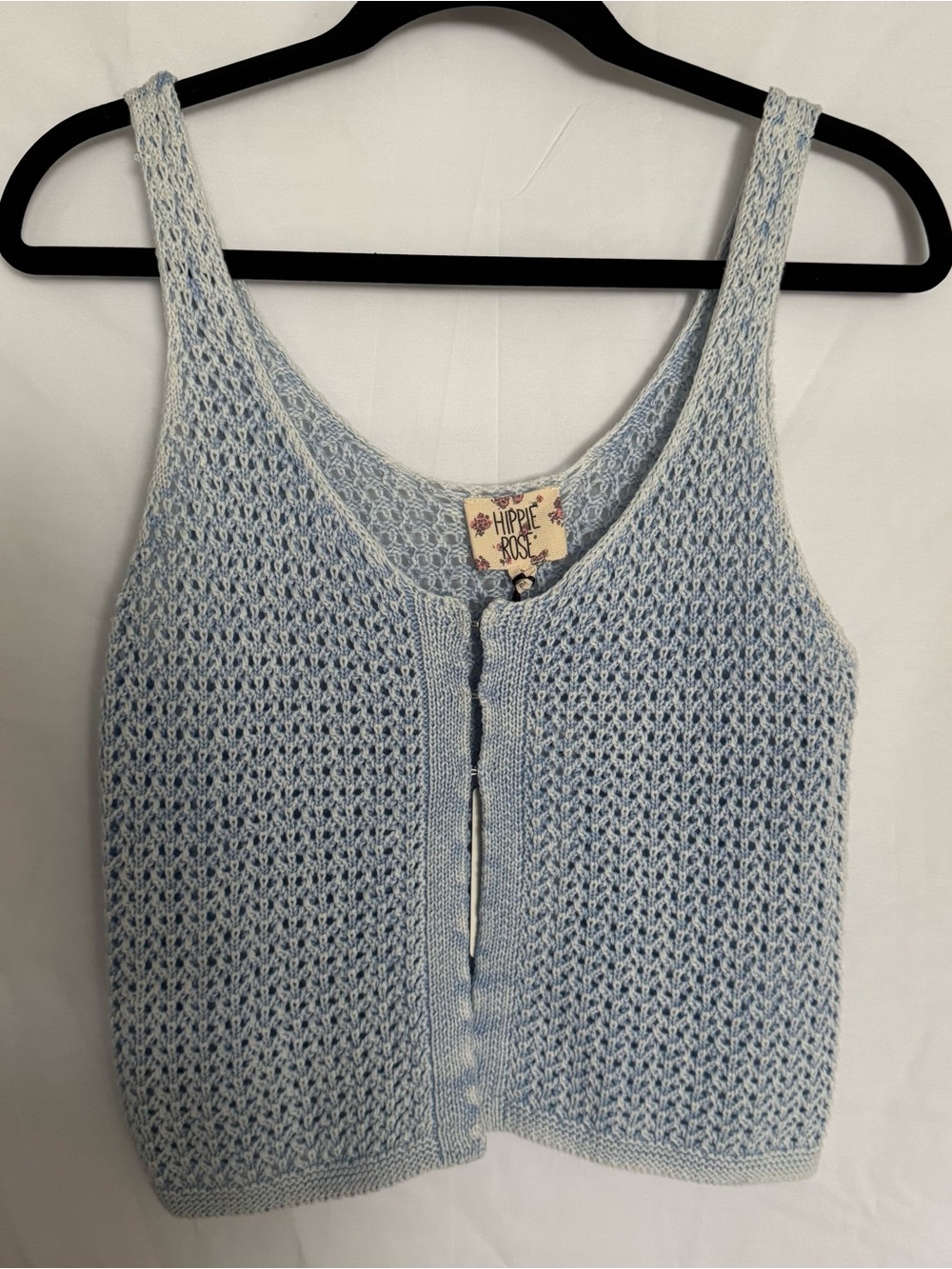Hippie Rose Sky Blue Crochet Knit Tank Top Boho Crop Size S